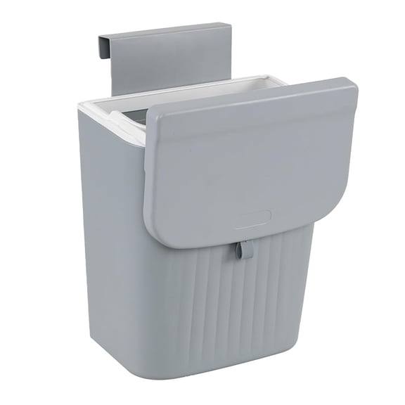 3.2 Gallon/12 L Plastic Kitchen Compost Bin, Hanging Trash Can with Lid, Wall-Mounted Garbage Can, Grey