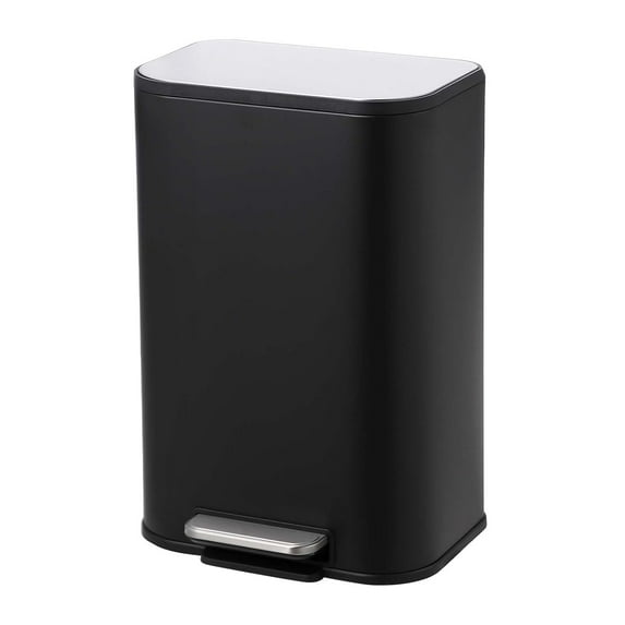 3.2 Gallon Bathroom Trash Can with Lid, Stainless Steel Foot Pedal Step Waste Bin, Removable Inner Bucket, Rectangular Small Garbage Can for Kitchen, Living Room, Black