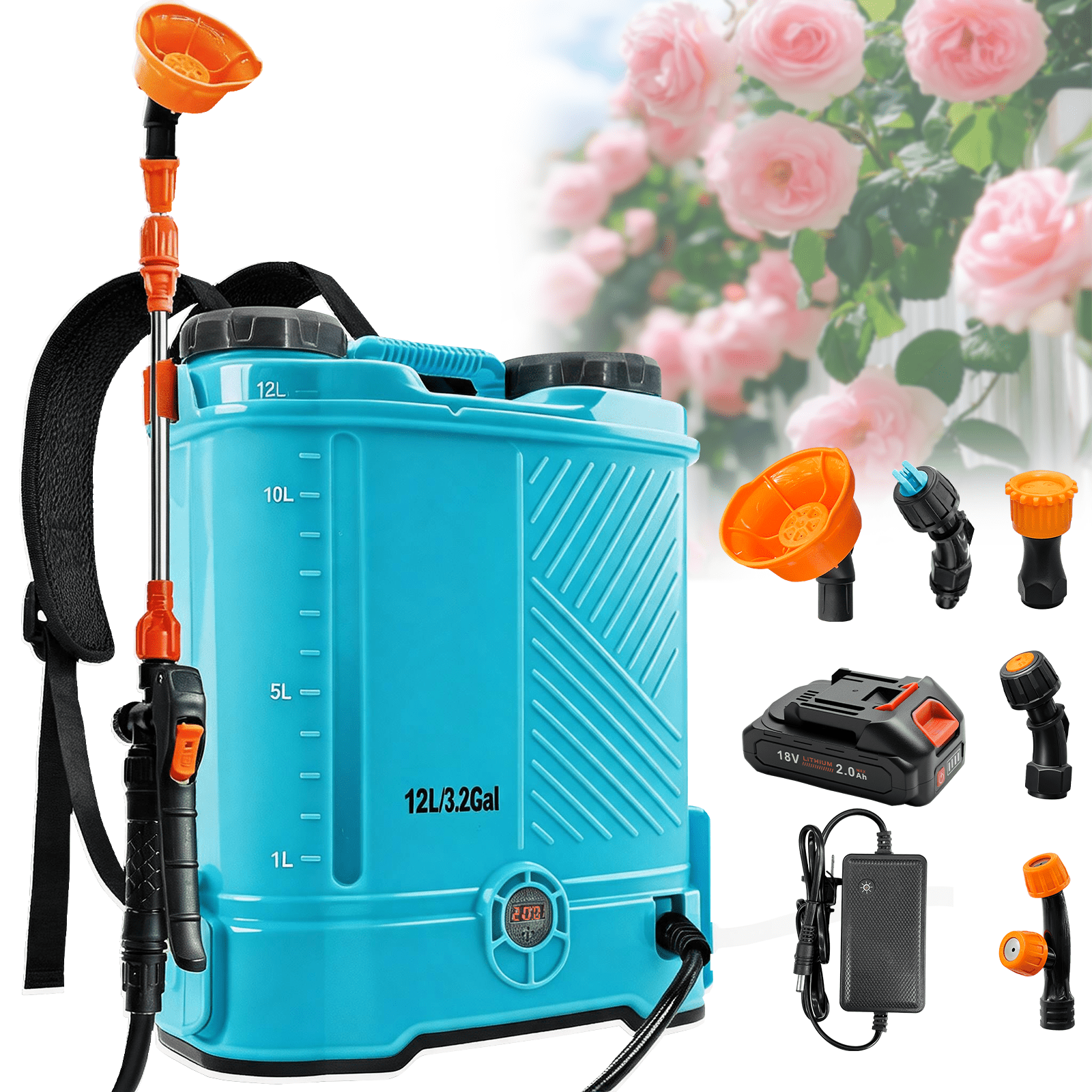 3.2 Gallon Battery Powered Backpack Sprayer, 80 PSI Adjustable, 18V ...