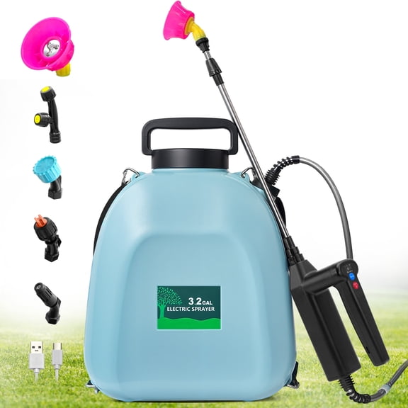 3.2 Gallon Battery Powered Backpack Sprayer, Electric Back Pack Sprayer with 41" Telescopic Wand, 3 Speeds & 5 Nozzles for Lawn, Weed Control, Pest Spraying