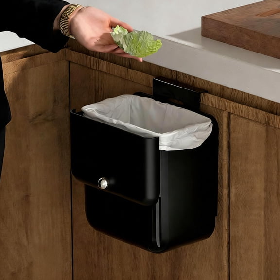 3.2 Gallon Pure Black Under Sink Hanging Trash Can For Office Kitchen Bathroom Bedroom