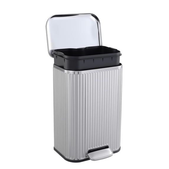 3.2 Gallon Stainless Steel Step Trash Can with Soft-Close Lid, Removable Inner Bucket for Kitchen & Office - Silver