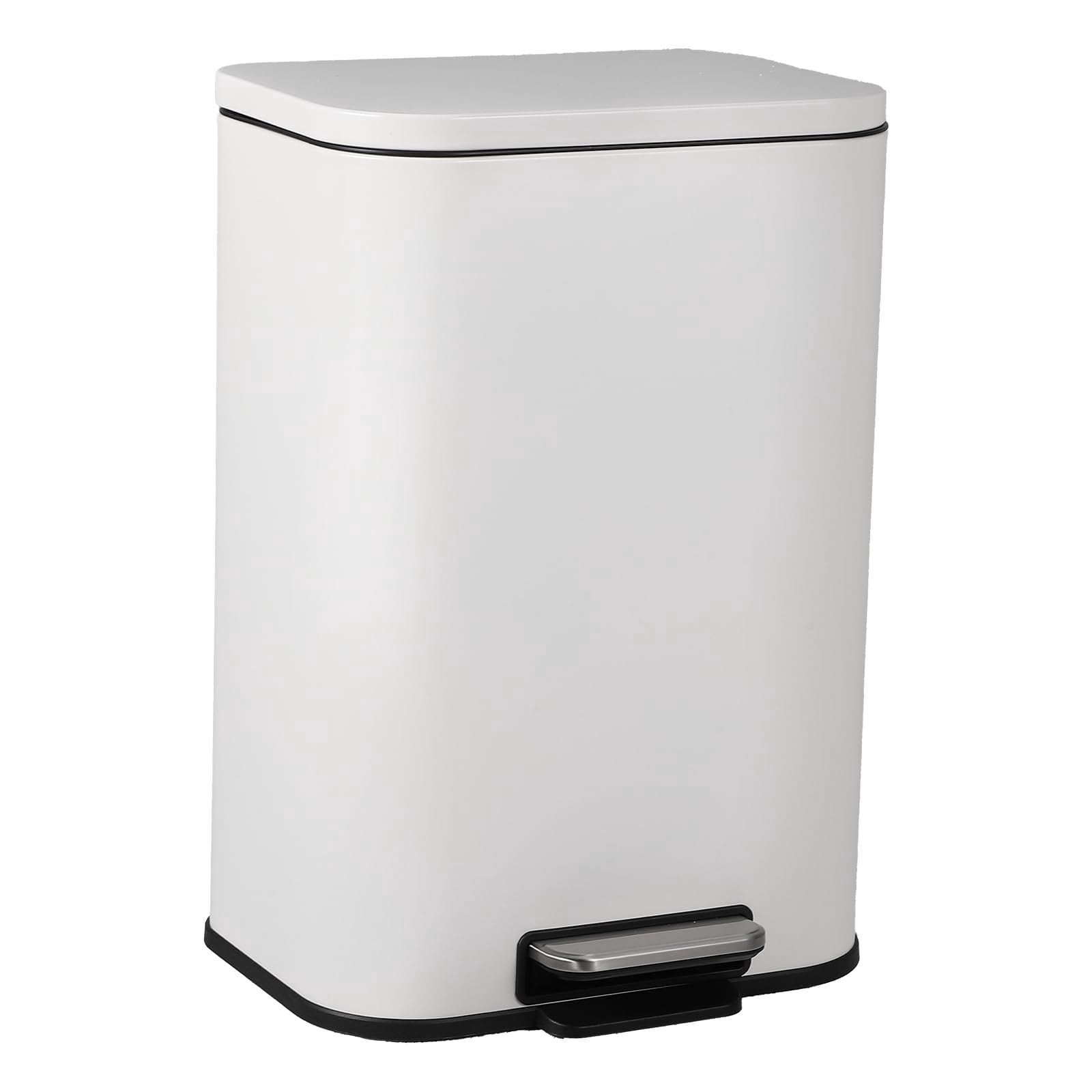 3.2 Gallon Stainless Steel Trash Can – Rectangular Garbage Bin with Soft-Close Lid, Foot Pedal, Removable Inner Bucket for Kitchen, Office, Restaurant - White