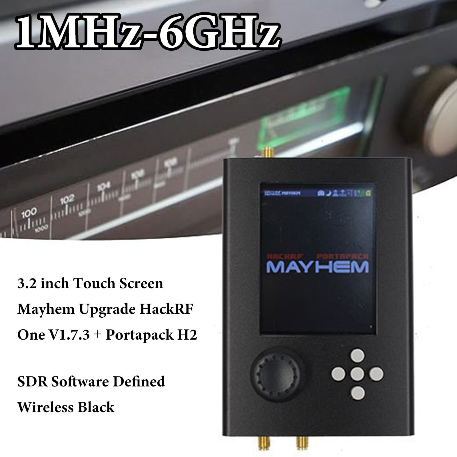 HackRF One ＆PortaPack HackRF One V1.7.3 Portapack H2 SDR 1 MHz-6 GHz Preto sem fio