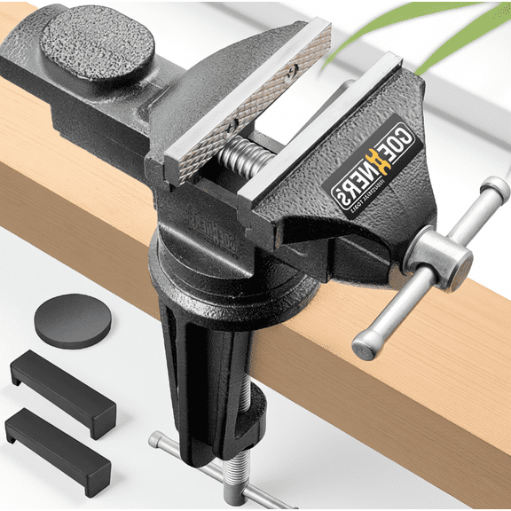 3.2 Inch Clamp-On Table Vise with 360 Swivel Base and Large Anvil, 2.79'' Max Jaw Opening for Woodworking and Metalworking