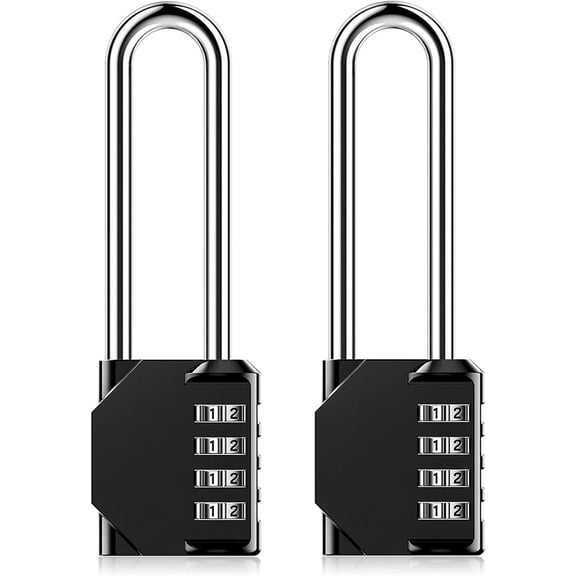 3.2 Inch Ultra Long Shackle Resettable Combination Padlock, 4 Digit Set Your Own Combination Combo Lock Outdoor for School Gym Employee Locker Lock, Hasp Storage, Fence Gate, Toolbox - 2 Pack