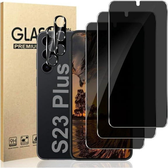 [3+2 Pack] Galaxy S23 Plus Anti-Peep Screen Protector and Camera Lens Protector, 9H Hardness, HD Anti-Spy Tempered Glass Protector for Samsung Galaxy S23 Plus (6.6 Inch)