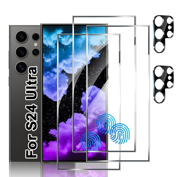 (3+2 Pack) Tempered Glass Screen Protector For Samsung Galaxy S24 Ultra , High-Definition, Scratch Resistant, Anti Fingerprint, 9H Hardness, and Camera Lens Protector, Easy To Install. 