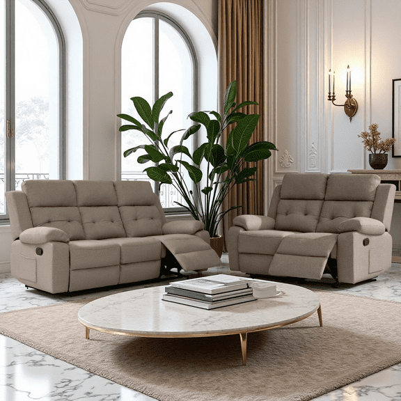 3+2 Seater Couch for Family Living Room Brown Manual Reclining Sofa Set with 3 Seater Couch and 2 Seater Loveseat, Tool-Free Assembly, Living Room Home Theater RV Seating