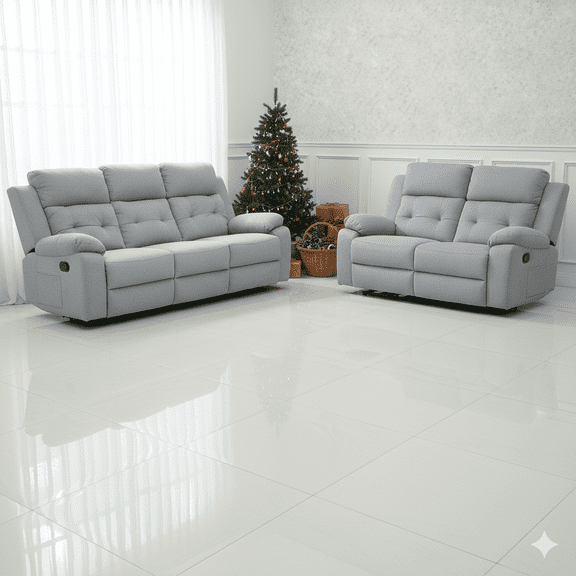 3+2 Seater Couch for Family Living Room Gray Manual Reclining Sofa Set with 3 Seater Couch and 2 Seater Loveseat, , Living Room Home Theater RV Seating