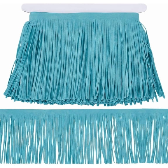 3.2 Yards 6 Inch Double Side Suede Tassel Trims Leather Fringe Trim Brazil Tassel Fringe Edging Ribbon Embellishment Decoration for DIY Sewing Craft Garment Hem Blue for making