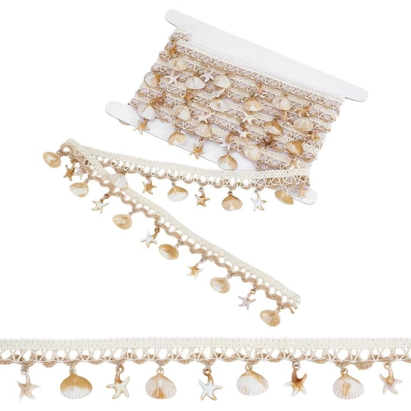 3.2 Yards Boho Shell Fringe Trim Braid Lace Trim Plastic Shell Starfish Tassels Ethnic Craft Ribbon Sewing Fabric Lace