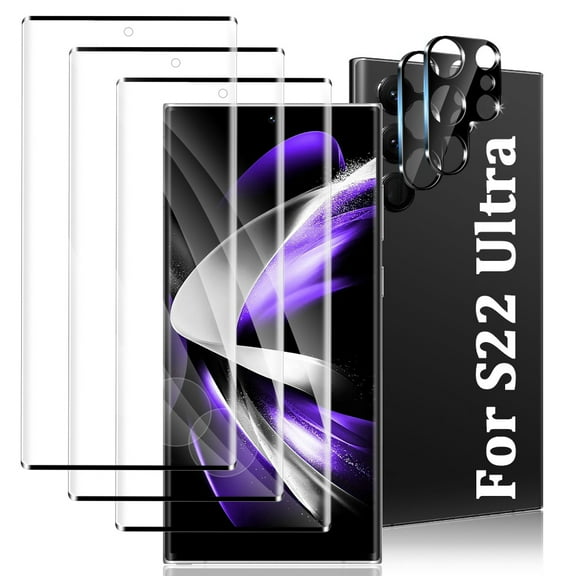[3+2 packs] Galaxy S22 Ultra screen protector with camera lens protector, scratch resistant, compatible with ultrasonic fingerprints, suitable for Samsung S22 Ultra tempered glass screen protector.