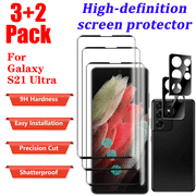 [3+2 packs] Suitable for Samsung Galaxy S21 Ultra 6.8 Inch screen protector 3 pieces with camera lens protector 2 pieces, 9H hardness, scratch resistant,anti fingerprint, easy to install