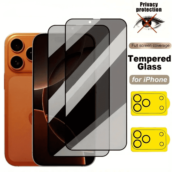 3+2 set, suitable for iPhone 11  screen protector and lens protector [military grade] [99% anti-peeping] [Easy to install] 9H+ shatterproof tempered glass, 3 tempered films +2 lens films