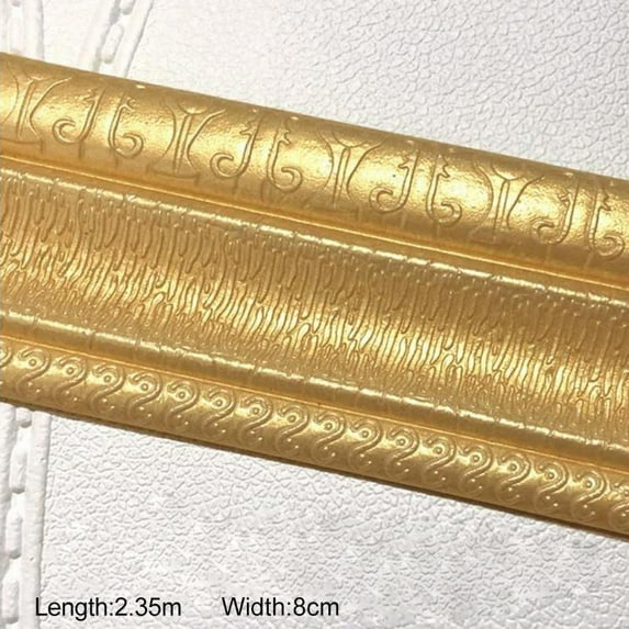 3.2" x 92.5" Self Adhesive Flexible Foam Molding Trim, 3D Sticky Decorative Wall Lines Wallpaper Border for Home, Office, Hotel DIY Decoration ( Gold )
