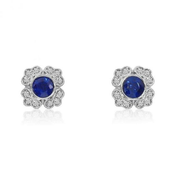 3.20 CT Ceylon Sapphire with Halo Diamond Stud Earring, 14K White Gold