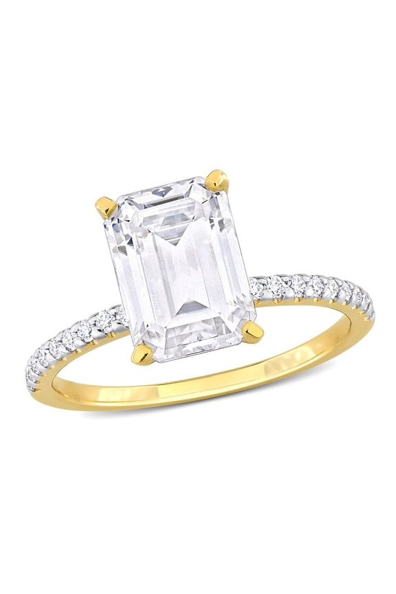 3.20 Carat (Ctw) Lab-Created Emerald-Cut Moissanite Engagement Ring in 10K Yellow Gold for Women