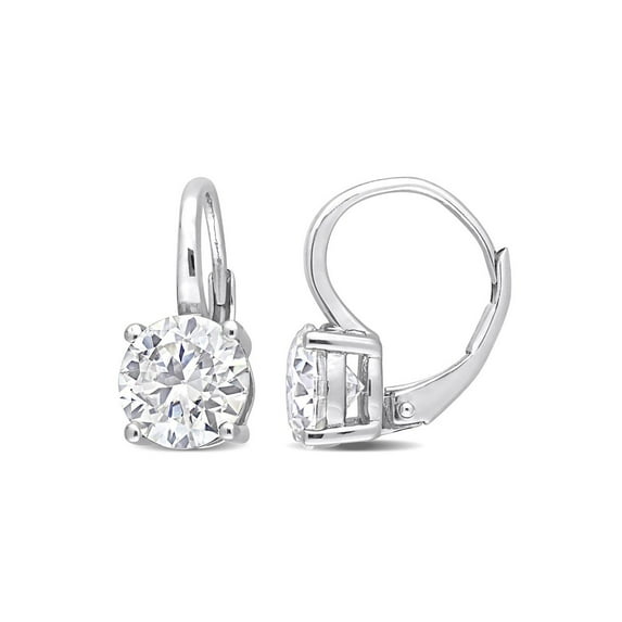 3.20 Carat (Ctw) Synthetic Moissanite Round Leverback Earrings in Sterling Silver for Women