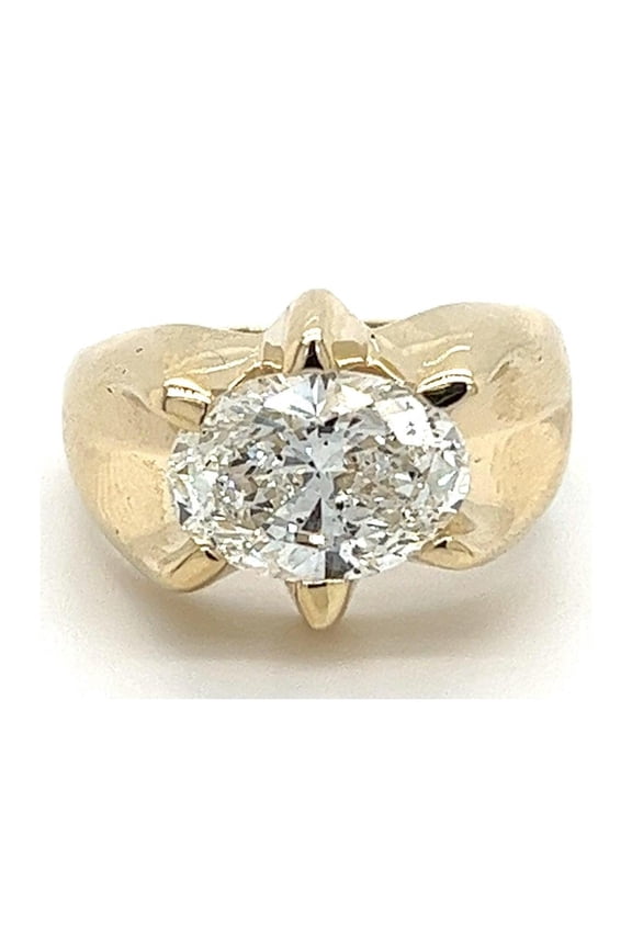 3.20 Carat Oval Cut Lab Grown CVD Diamond Solitaire Mens Ring in 14k Gold