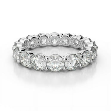 3.20 Ct Brilliant Cut Round Natural Moissanite Diamond Bands For Women Solid 14K White Gold