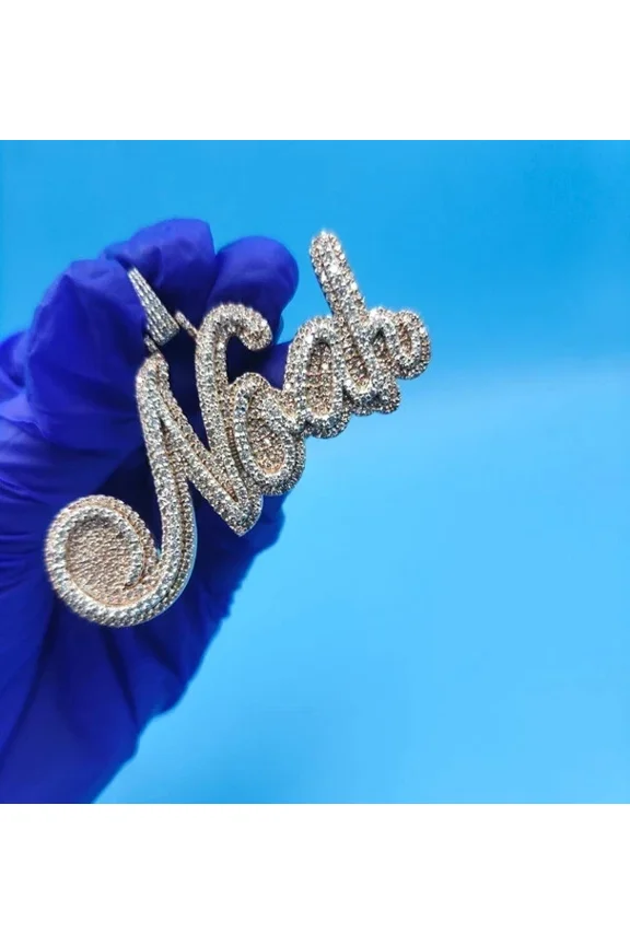 3.20 Ct Round Cut White Moissanite Custom Name Charm Pendant 14K Yellow Gold Plated