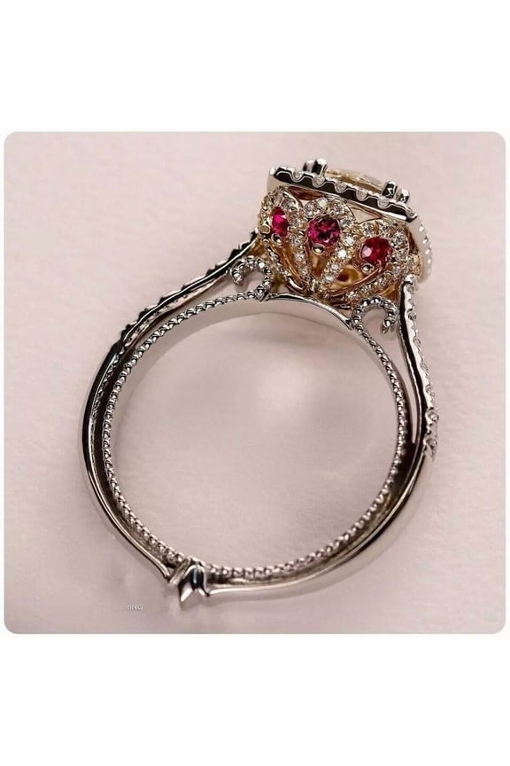 3.20 Ct Round Moissanite Vintage Art Deco Engagement Ring 14K White Gold Plated