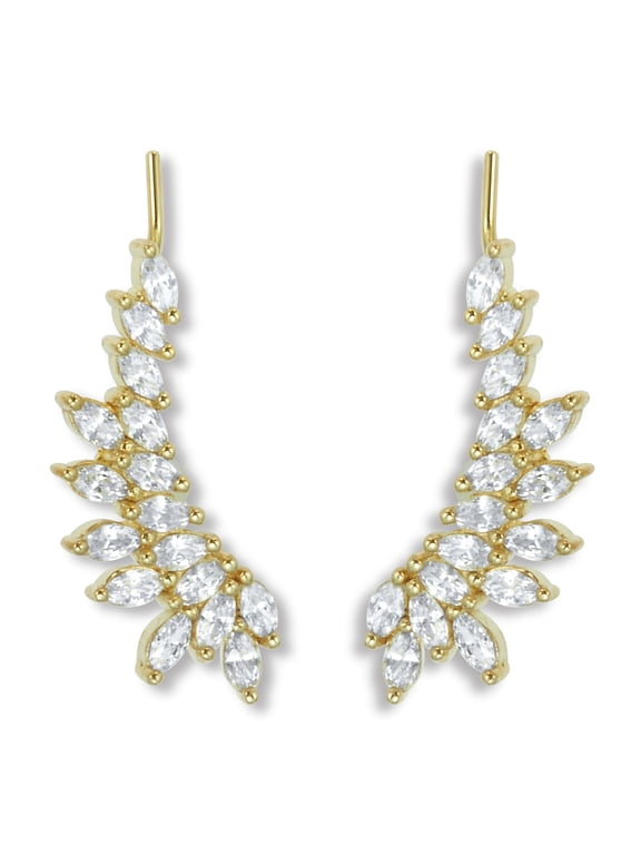 3.20 TCW Marquise Cubic Zirconia 18k Yellow Gold-Plated Ear Pin Earrings