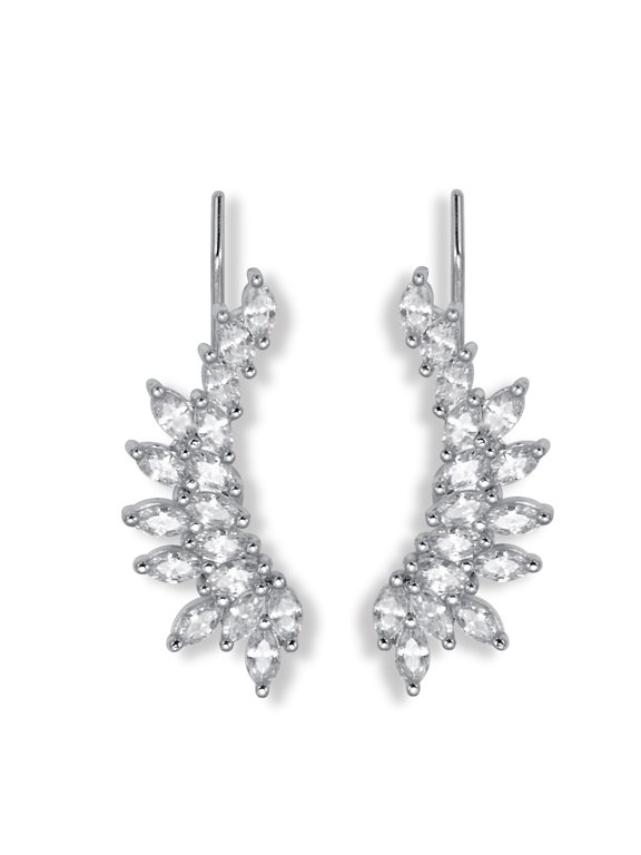 3.20 TCW Marquise Cut Cubic Zirconia Silvertone Ear Pin Earrings