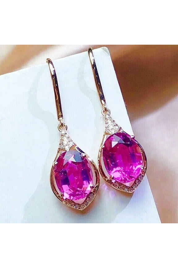 3.20CT Oval Cut Lab-Created Ruby Women's Drop Dangle Earring 14K Rose Gold Finish