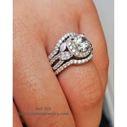 SUNEE JEWELRY AND GIFT 3.20ct Halo Round Cut 3pcs Wedding Set Engagement Ring Wedding Band Diamond Simulated 925 Sterling Silver Women's Bridal Set Eternity Ring SKU:00140