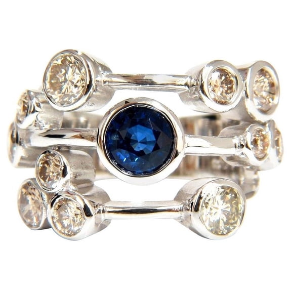3.20ct NATURAL SAPPHIRE FANCY BROWN DIAMONDS RING 14KT STATION FLUSH DECO