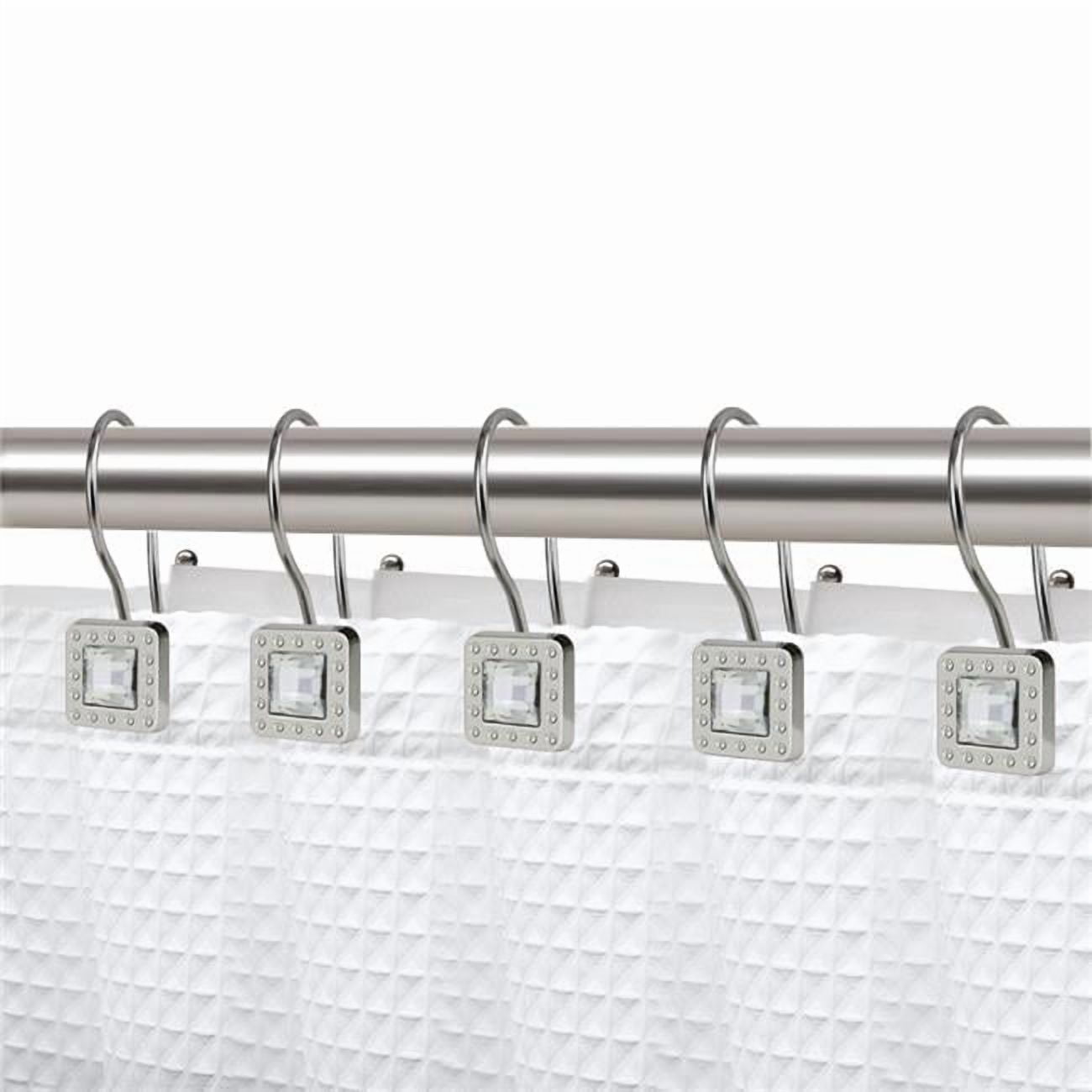3.22 x 2.65 in. Crystal Design Double Shower Curtain Hooks for Bathroom, Rust Resistant Shower Curtain Hooks Rings, Brushed Nickel - Set of 12