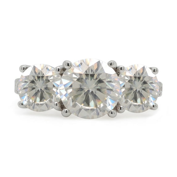 3.24 Carat Center 7MM & Side 6MM Round Cut Lab Created Moissanite Diamond 3 Stone Engagement Ring For Women 10K Solid Rose Gold (G-H Color, VVS1 Clarity, 3.24 Cttw)-7.5