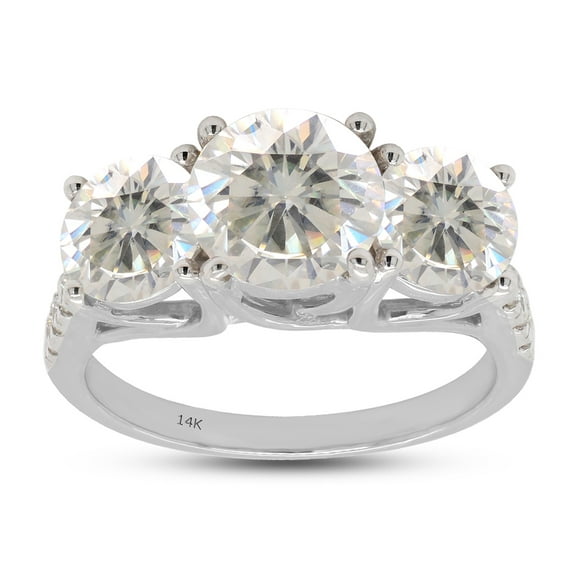 AFFY 3.24CT Moissanite Diamond 3 Stone Engagement Ring For Women 14K Solid White Gold-9.5
