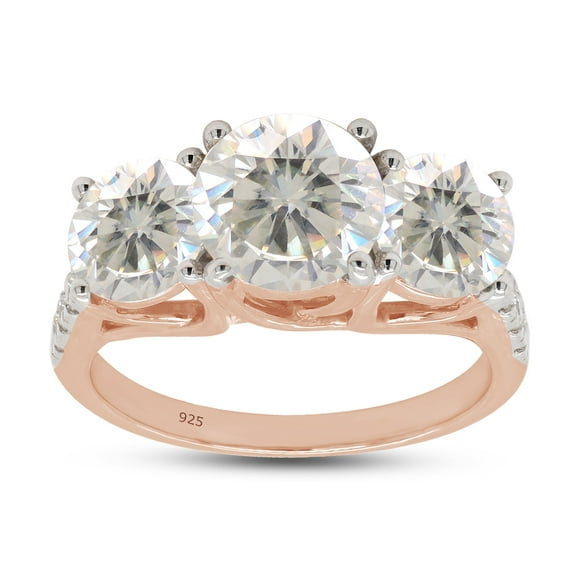 3.24 Carat Center 7MM & Side 6MM Round Cut Lab Created Moissanite Diamond 3 Stone Engagement Ring In 14K Rose Gold Over Sterling Silver (G-H Color, VVS1 Clarity, 3.24 Cttw)-4