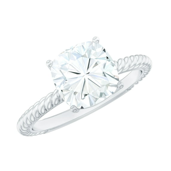 Rosec Jewels Moissanite Cushion Cut Solitaire Ring for Engagement - 8 mm - 3 Carat Ring - D-VS1 Quality Certified, 14K White Gold, US 11.50