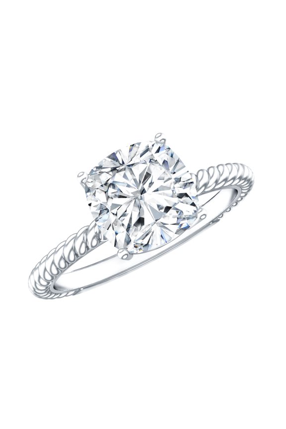 Moissanite Cushion Cut Solitaire Ring for Engagement - 8 mm - 3 Carat Ring - D-VS1 Quality Certified, 925 Sterling Silver, US 4.00