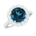 thumbnail image 1 of Rosec Jewels Natural London Blue Topaz Engagement Ring with Moissanite Halo (8 mm Round, AAA Grade) - with Jewelry Box, 10K White Gold, US 8.00, 1 of 7