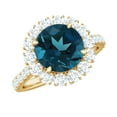 thumbnail image 1 of Rosec Jewels Natural London Blue Topaz Engagement Ring with Moissanite Halo (8 mm Round, AAA Grade) - with Jewelry Box, 10K Yellow Gold, US 10.50, 1 of 7