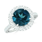 3.25 CT Halo Engagement Ring with London Blue Topaz and Moissanite for Women, 925 Sterling Silver, US 4.00