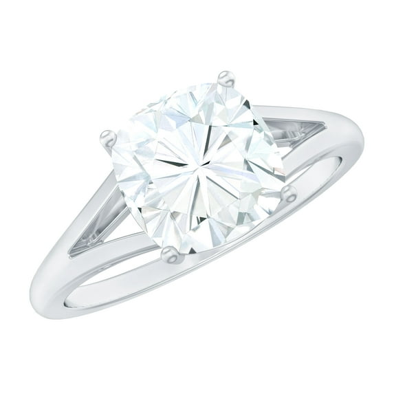 Rosec Jewels Moissanite Cushion Cut Engagement Ring Solitaire - Split Shank Ring (8 mm, 3 Carat, D-VS1 Quality), 10K White Gold, US 5.50