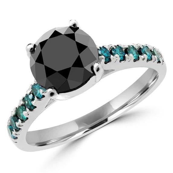 3.25 CTW Round Black & Blue Diamond Multi Stone Engagement Ring in 14K White Gold, Size 3