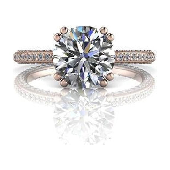 3.25 Ct Round Diamond Engagement Rings for Women Solid 18K Rose Gold