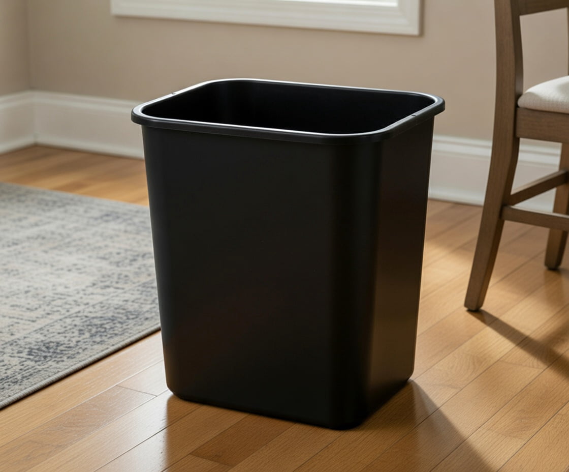 3.25 Gallon (13 Quart) Black Rectangular Plastic Open Top Wastebasket Trash Can - Durable Garbage Bin for Bathroom, Bedroom, Office and Home