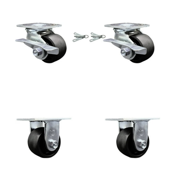 3.25 Inch Glass Filled Nylon Caster Set with 2 Brakes/Swivel Lock 2 Rigid SCC