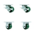 thumbnail image 1 of 3.25 Inch Green Poly on Steel Caster Set with Ball Bearing 4 Brake 2 Swivel Lock, 1 of 2