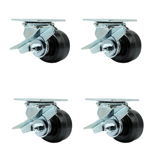 3.25 Inch Phenolic Caster Set with Ball Bearings 4 Brake 2 Swivel Lock SCC