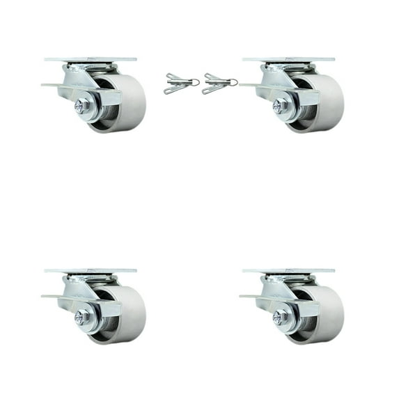 3.25 Inch Semi Steel Caster Set with Roller Bearings 4 Swivel Lock 2 Brake SCC