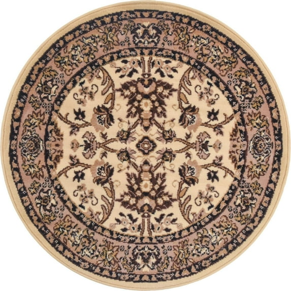 3.25' Ivory and Tan Brown Floral Round Area Throw Rug